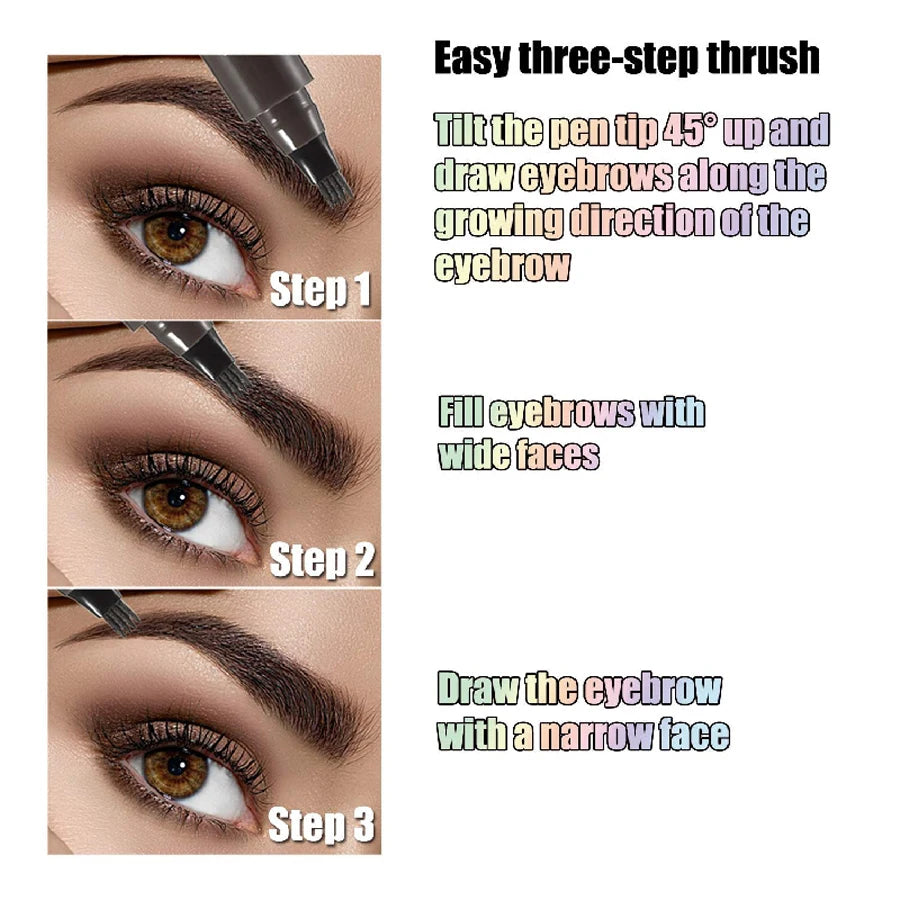 Waterproof Eyebrow Pen, Microblading Eyebrow Pencil With 4 Split Head, Natural Looking Brows Makeup ( 5 Colors)