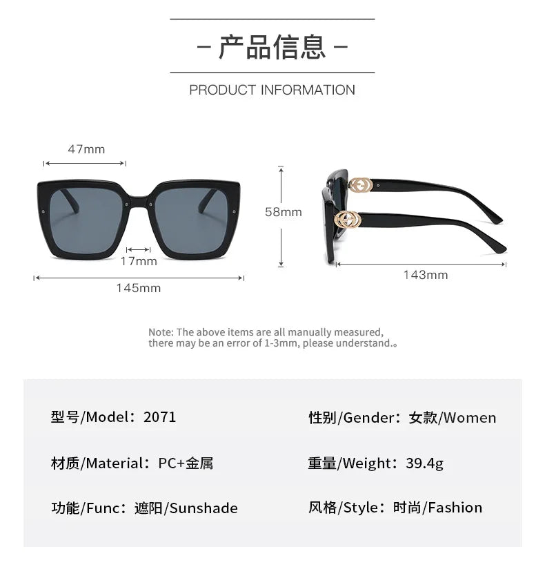 New Large Frame Square Sunglasses Women's Brand Designer Fashion Sun Glasses Women Outdoor Travel Eyewear UV400 Oculos De Sol&nbsp; Fashion sunglasses fashionable sunglasses mens fashion sunglasses men's sunglasses fashion shades sunglasses fashion sunglasses for men womens fashion sunglasses ladies fashion sunglasses fashion sunglasses for women female fashion sunglasses new fashion sunglasses product information 