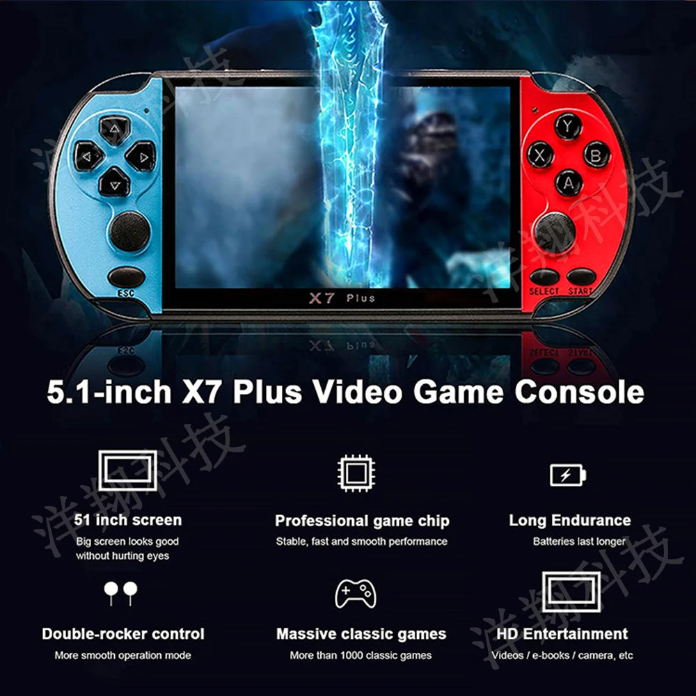 X7 Plus Handheld Game Console 5.1 Inch HD Screen Portable Audio Video Player Classic Play Built-in 10000+ Free Retro Games