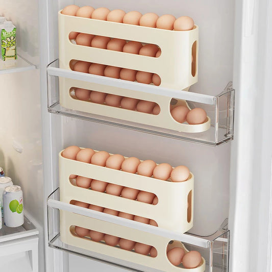 Automatic Scrolling Egg Rack Slide Egg Storage Box 4 Floors Ladder Type Large Capacity Egg Basket Egg Dispenser For Kitchen