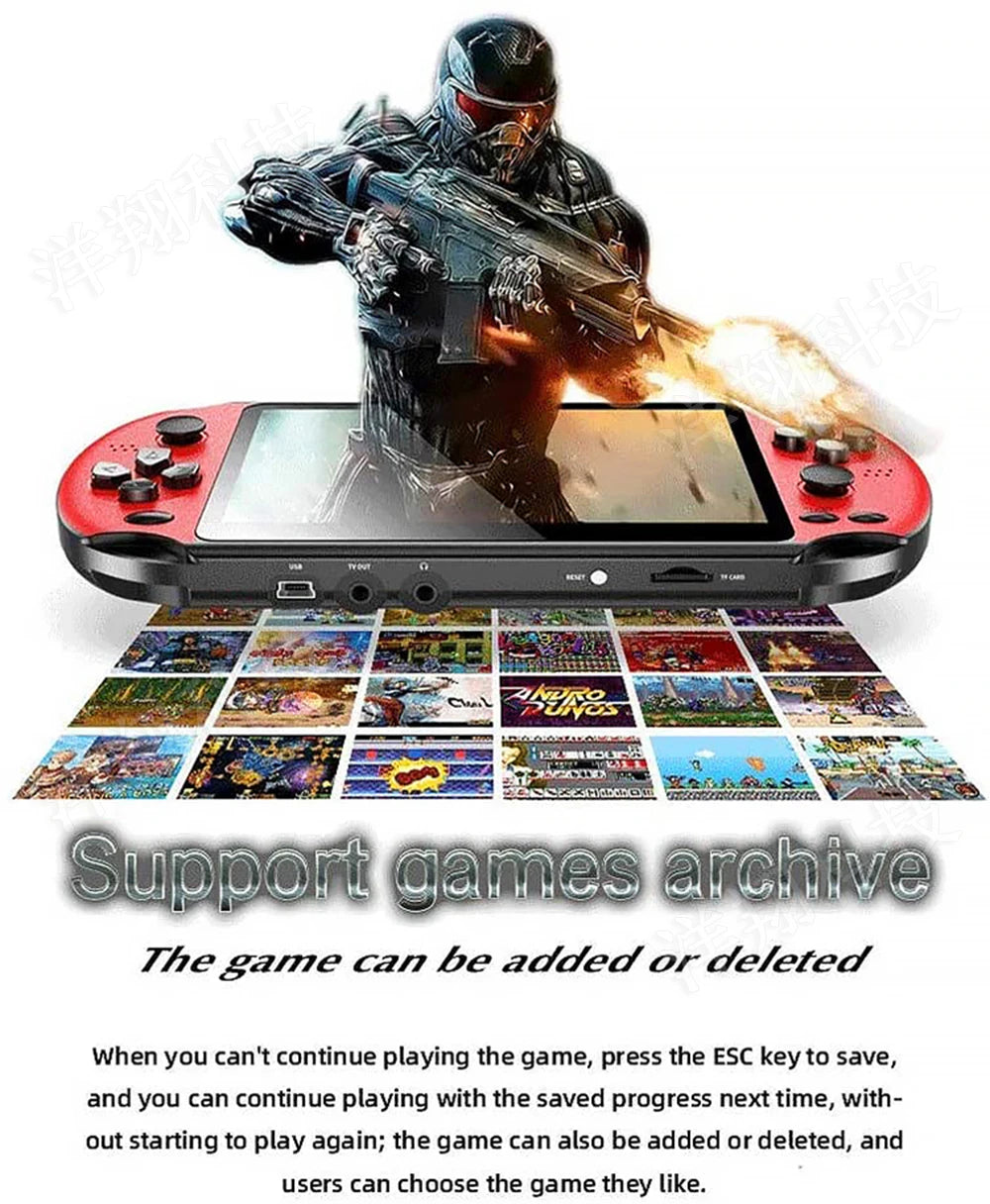 X7 Plus Handheld Game Console 5.1 Inch HD Screen Portable Audio Video Player Classic Play Built-in 10000+ Free Retro Games