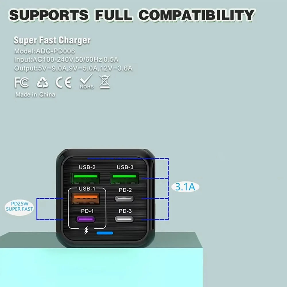 sports full compatibility 150W USB C Charger 6 Ports Fast Charging PD QC USB Charger Type C Cell Phone Charger Adapter For iphone Xiaomi Samsung Huawei Phone charger why is my phone not charging portable phone charger why isn't my phone charging wireless phone charger portable battery charger for phone why wont my phone charge free phone number lookup with name no charge